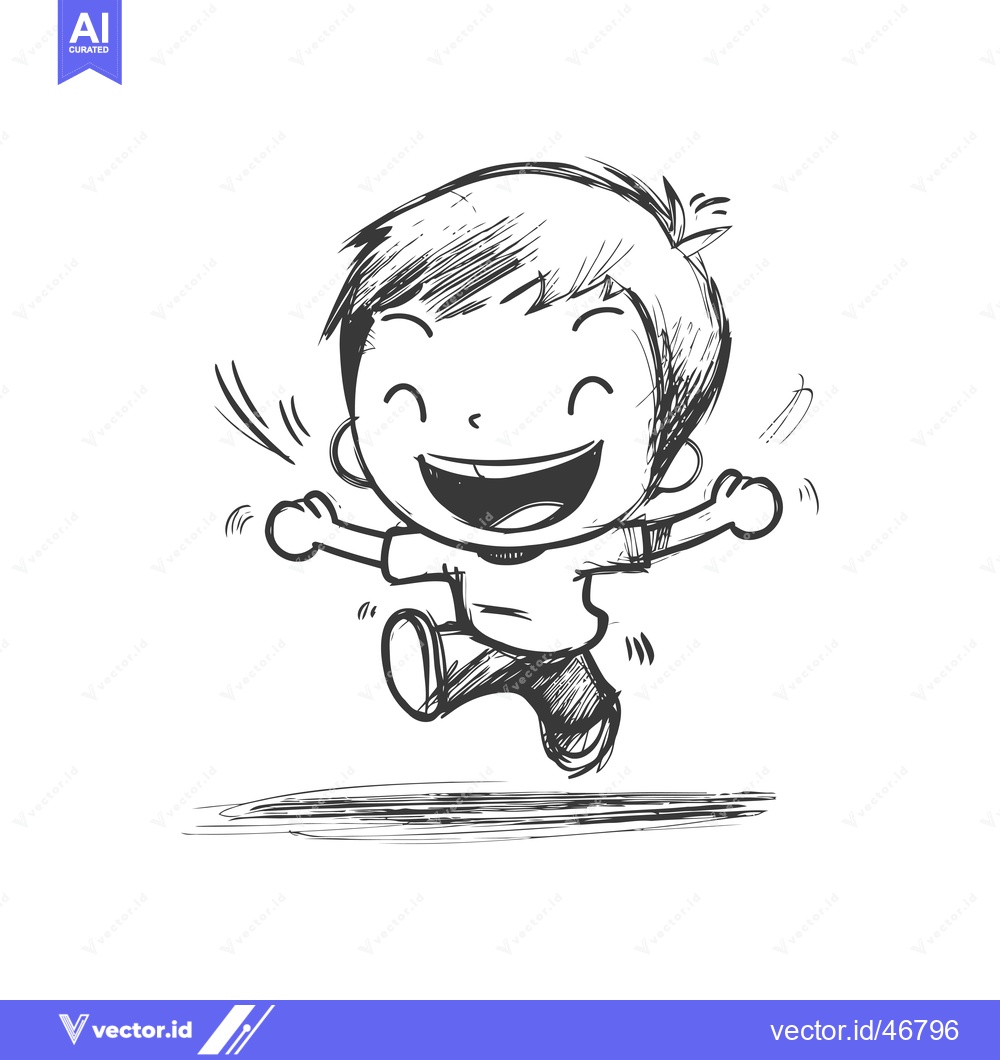 Premium Vector dari Hand-Drawn Sketch of a Joyful Boy Jumping with Arms Outstretched