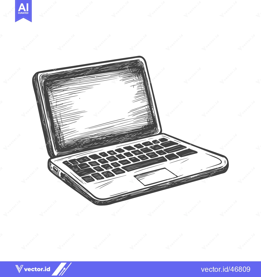 Premium Vector of Hand-Drawn Sketch of a Laptop with a Blank Screen