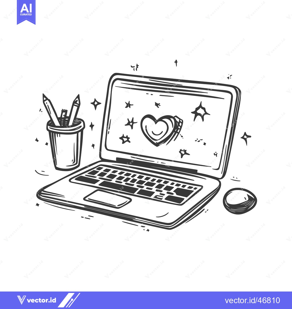 Premium Vector of Hand-Drawn Sketch of a Laptop with a Heart Icon on the Screen