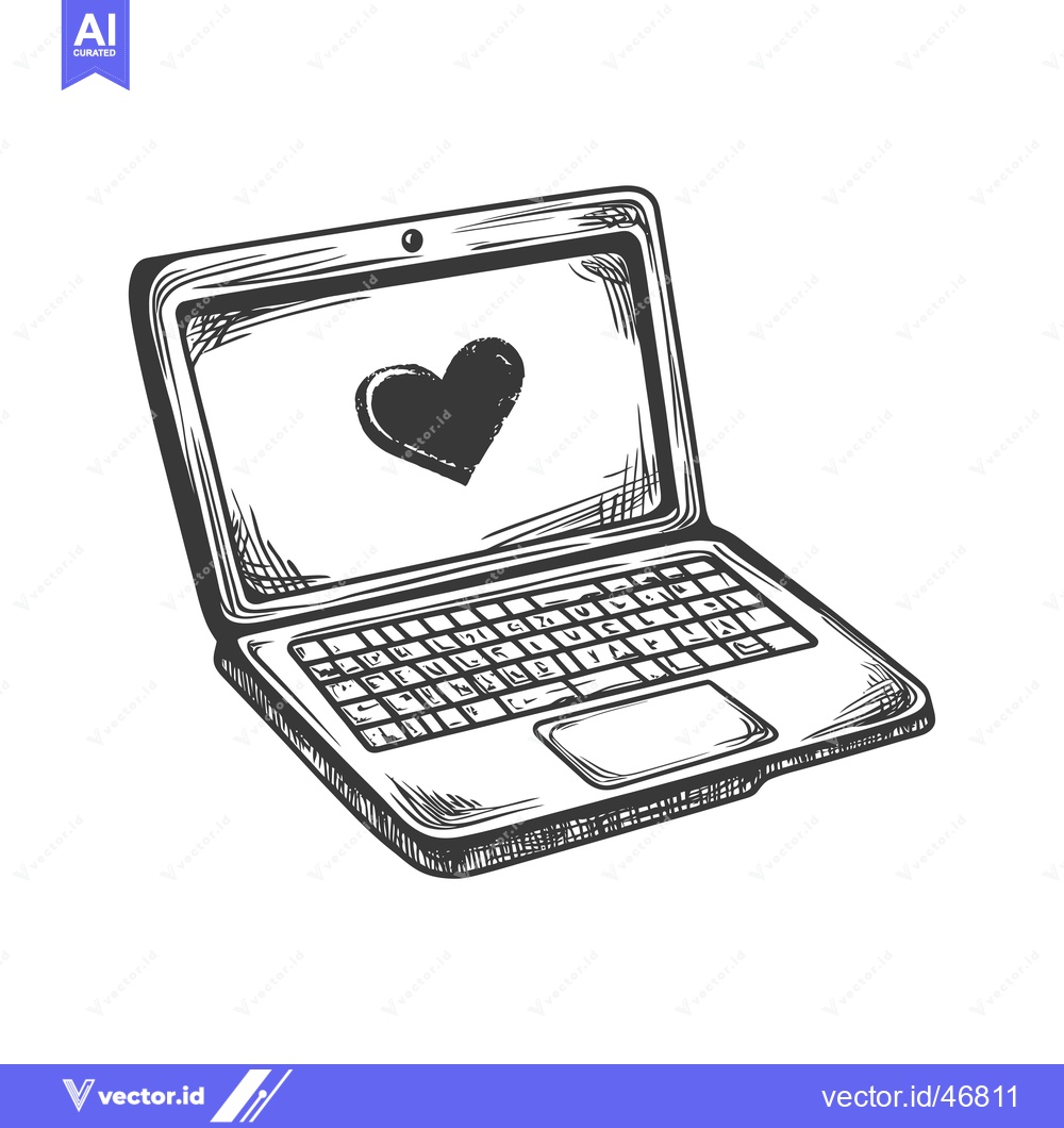 Premium Vector dari Hand-drawn Sketch of a Laptop with a Heart on the Screen