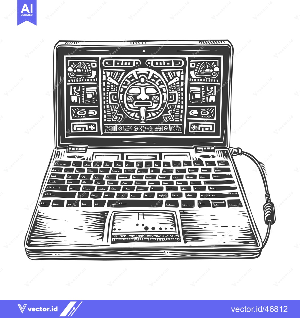 Premium Vector dari Hand-drawn Sketch of a Laptop with an Aztec Design on the Screen