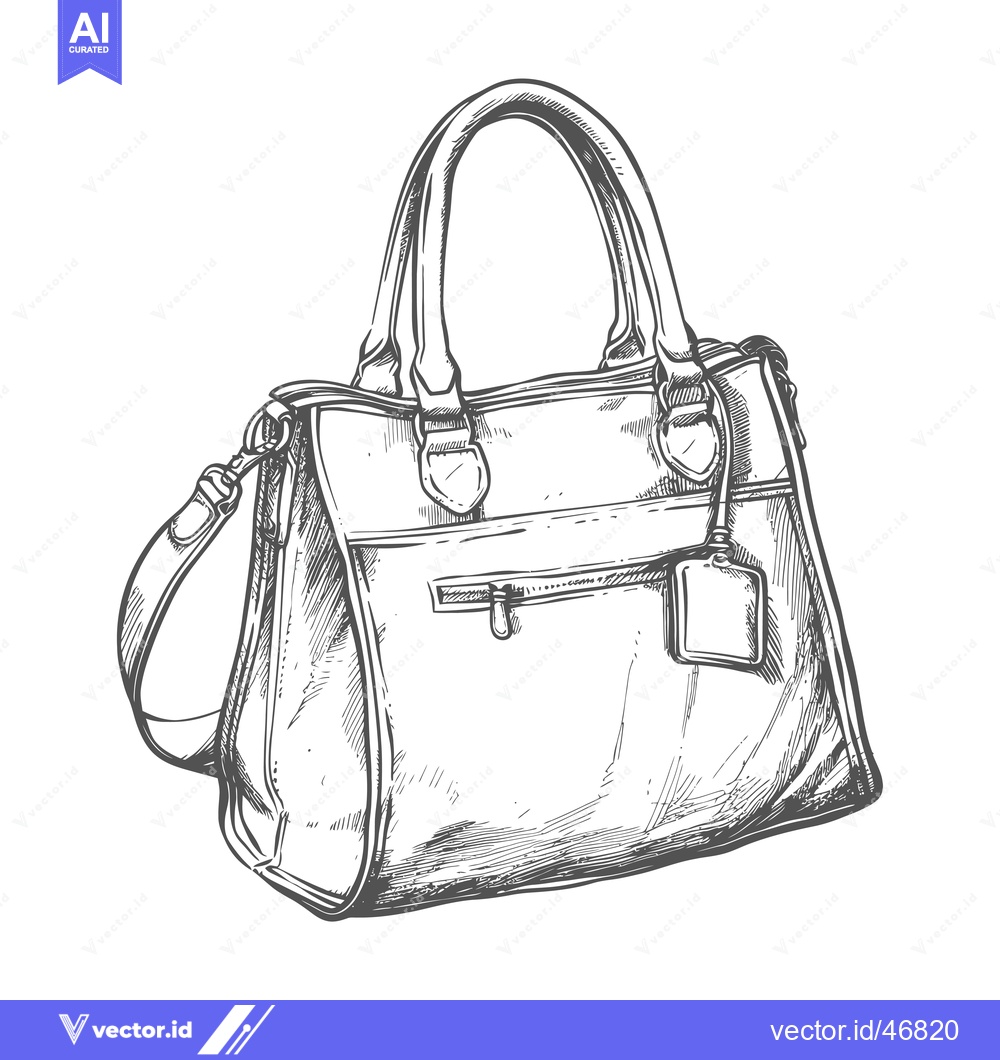 Premium Vector of Hand-Drawn Sketch of a Leather Handbag with a Strap
