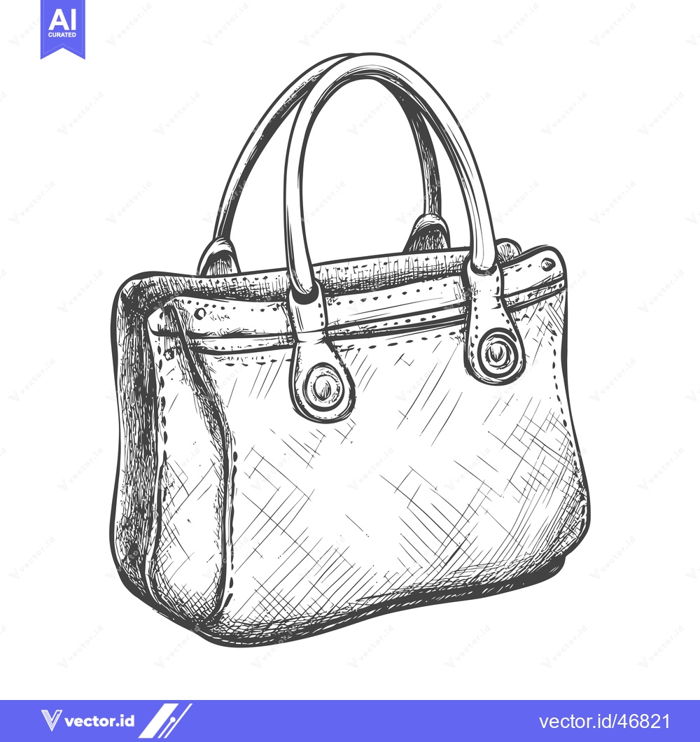 Premium Vector dari Hand-Drawn Sketch of a Leather Handbag with Two Handles