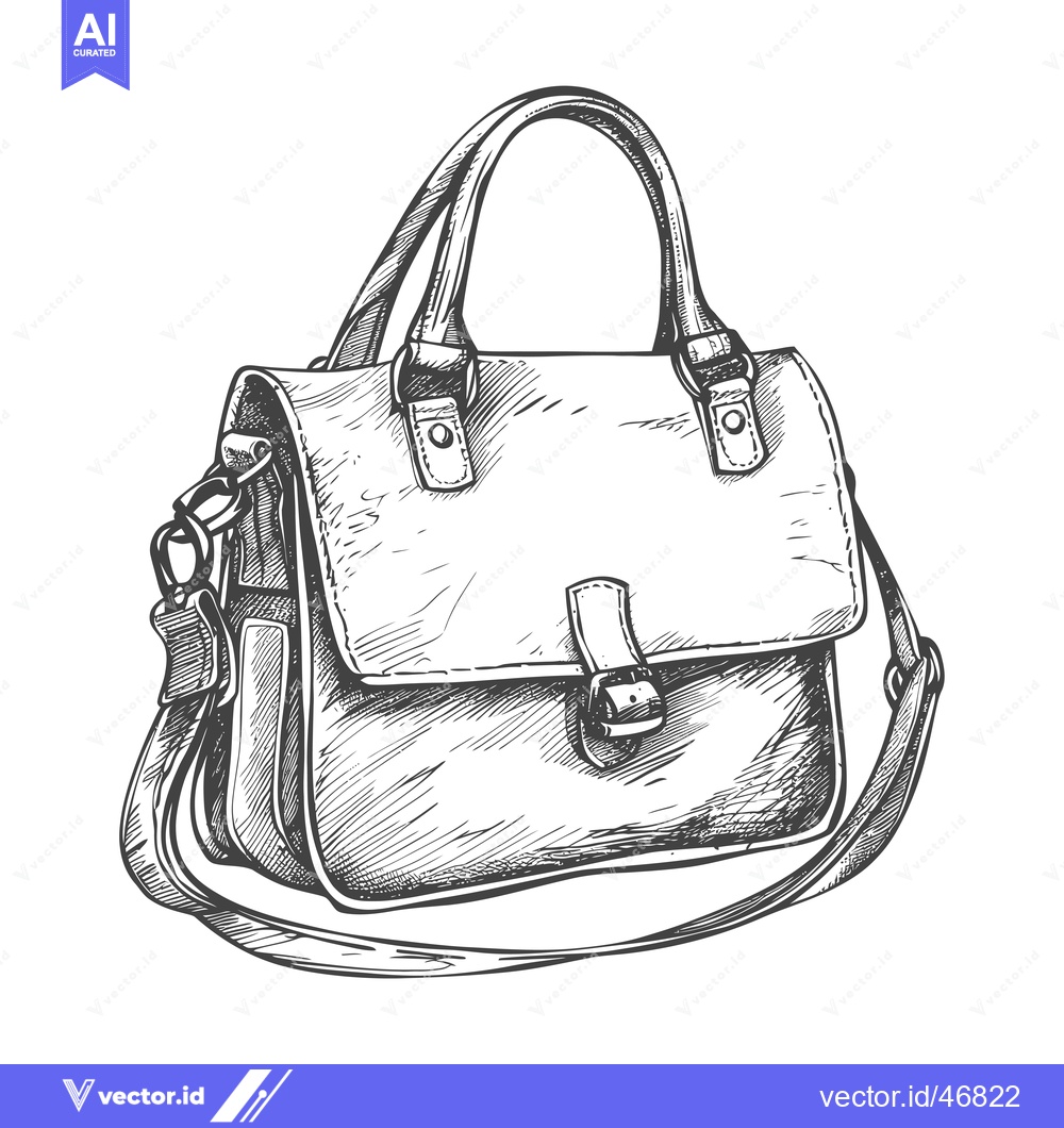 Premium Vector dari Hand-Drawn Sketch of a Leather Shoulder Bag with Buckle