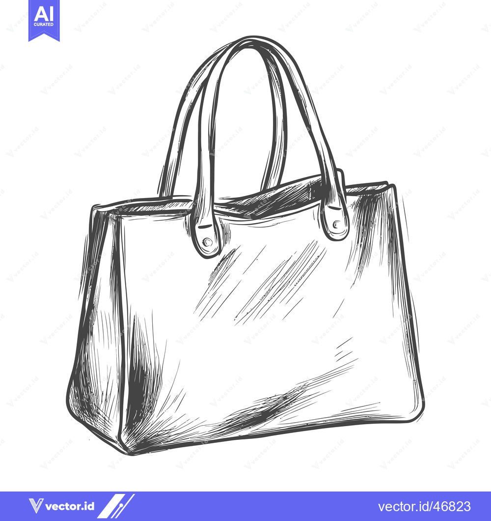 Premium Vector of Hand-Drawn Sketch of a Leather Tote Bag with Double Handles