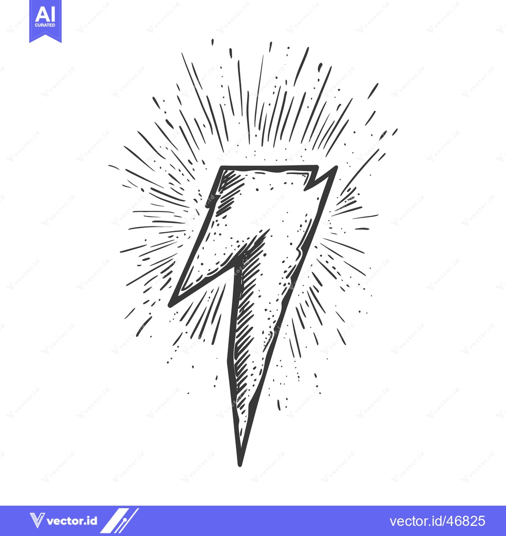 Premium Vector of Hand-Drawn Sketch of a Lightning Bolt with a Sunburst Effect
