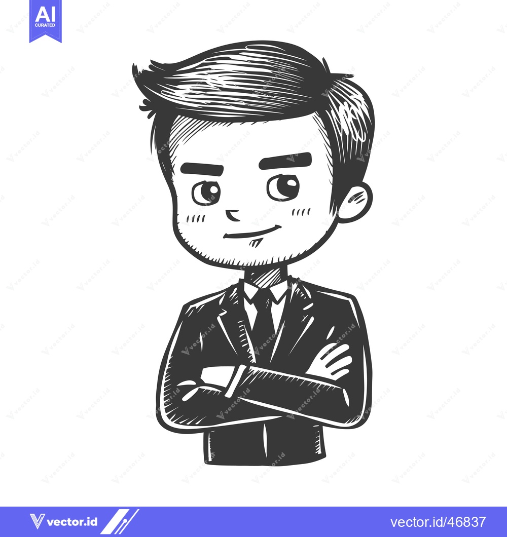Premium Vector of Hand-drawn Sketch of a Man in a Suit with Folded Arms