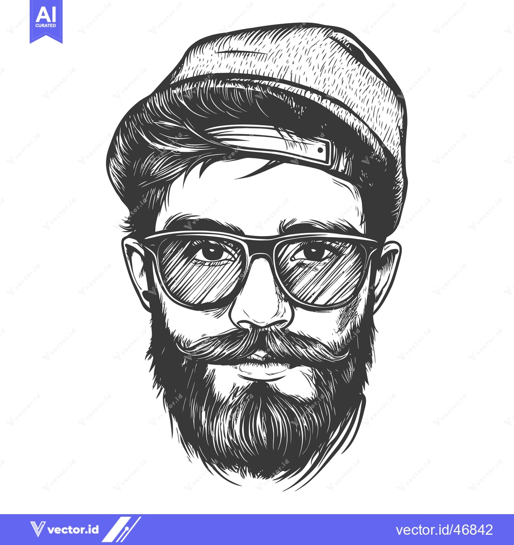 Premium Vector of Hand-drawn sketch of a man with a beard, glasses, and a cap