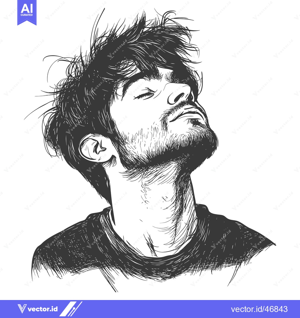 Premium Vector dari Hand-Drawn Sketch of a Man with Messy Hair Looking Up
