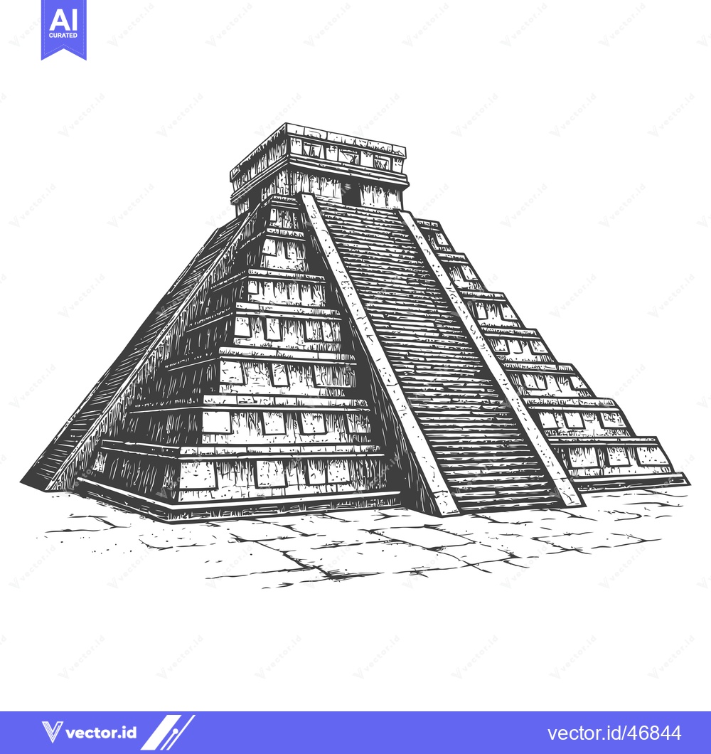 Premium Vector dari Hand-Drawn Sketch of a Mayan Pyramid with a Staircase
