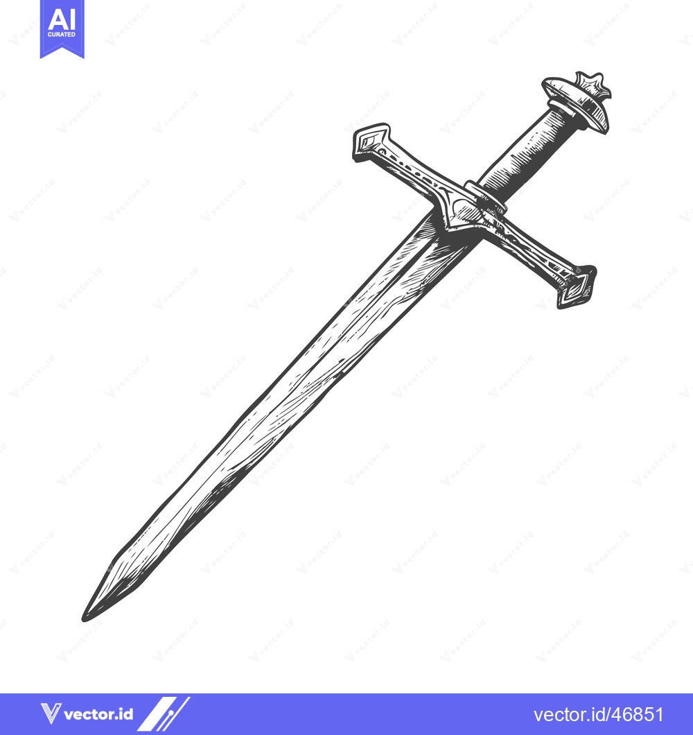 Premium Vector of Hand-drawn sketch of a medieval sword with intricate details