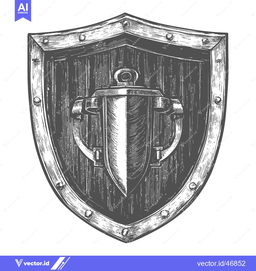 Premium Vector dari Hand-Drawn Sketch of a Medieval Wooden Shield with a Sword Inside