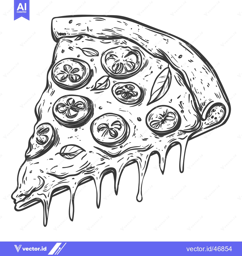 Premium Vector dari Hand-Drawn Sketch of a Melted Pizza Slice with Toppings