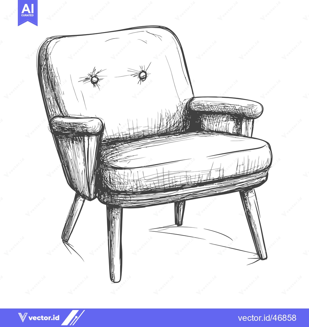 Premium Vector dari Hand-Drawn Sketch of a Mid-Century Modern Armchair with Upholstery