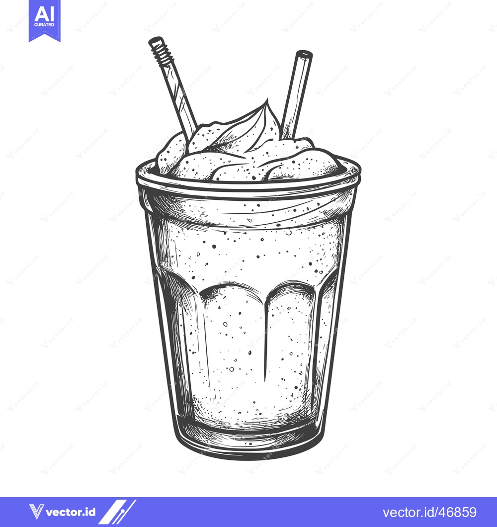 Premium Vector dari Hand-drawn sketch of a milkshake with whipped cream and straws
