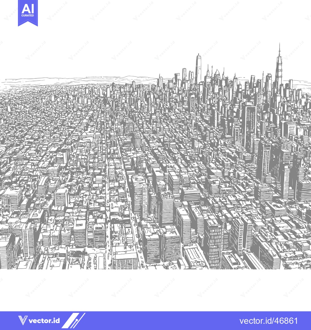 Premium Vector of Hand-drawn sketch of a modern city skyline with numerous skyscrapers a