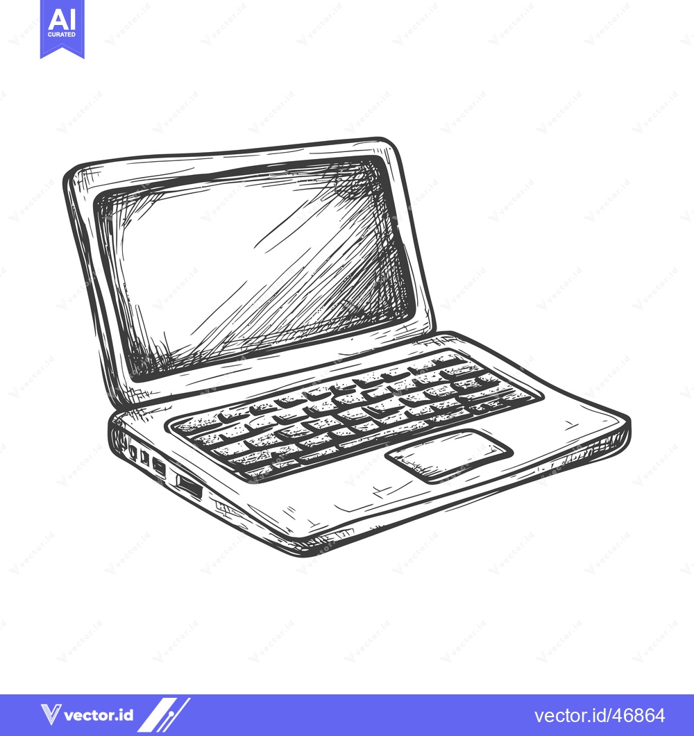 Premium Vector of Hand-drawn Sketch of a Modern Laptop Computer
