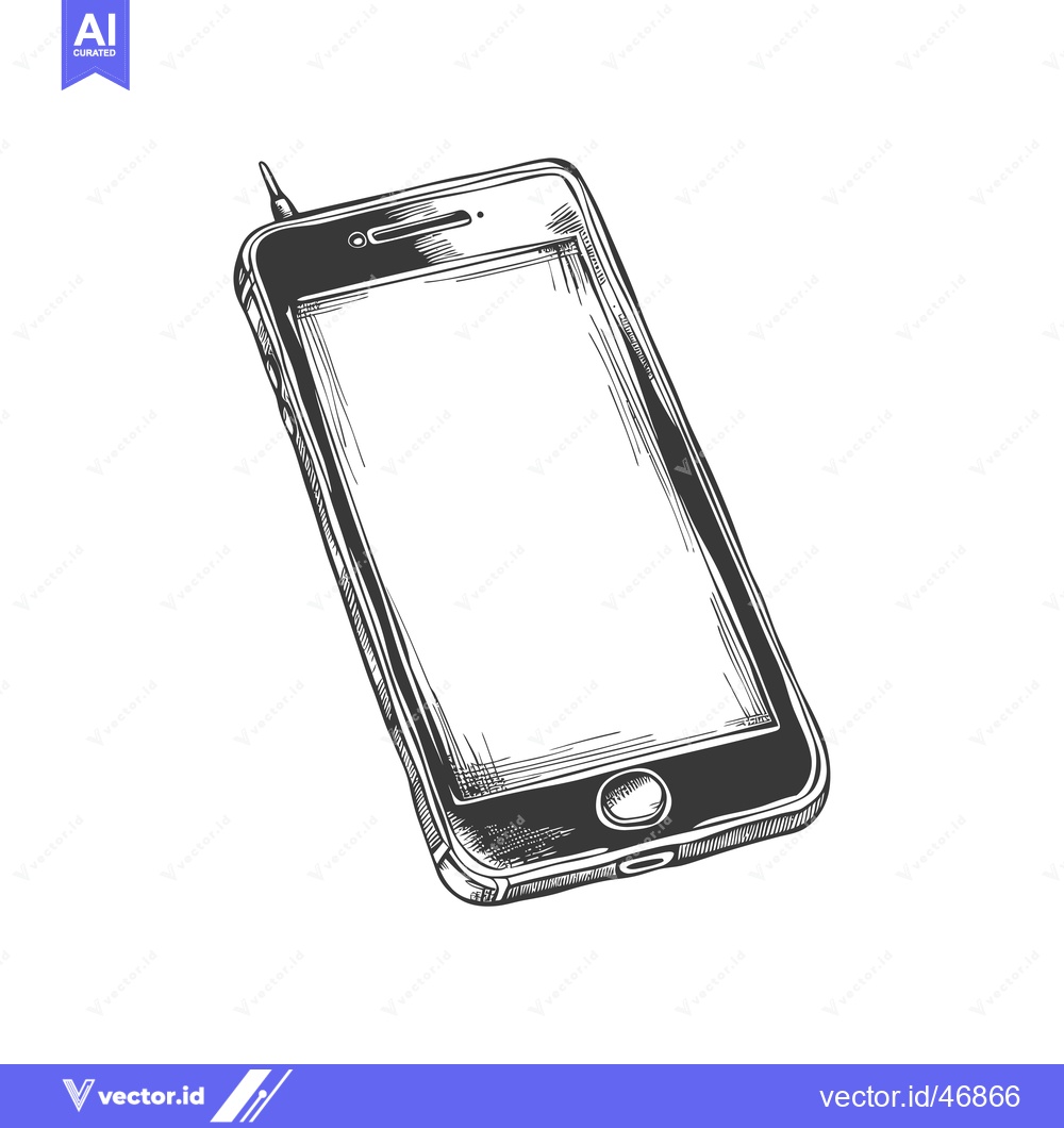 Premium Vector dari Hand-Drawn Sketch of a Modern Smartphone with a Blank Screen