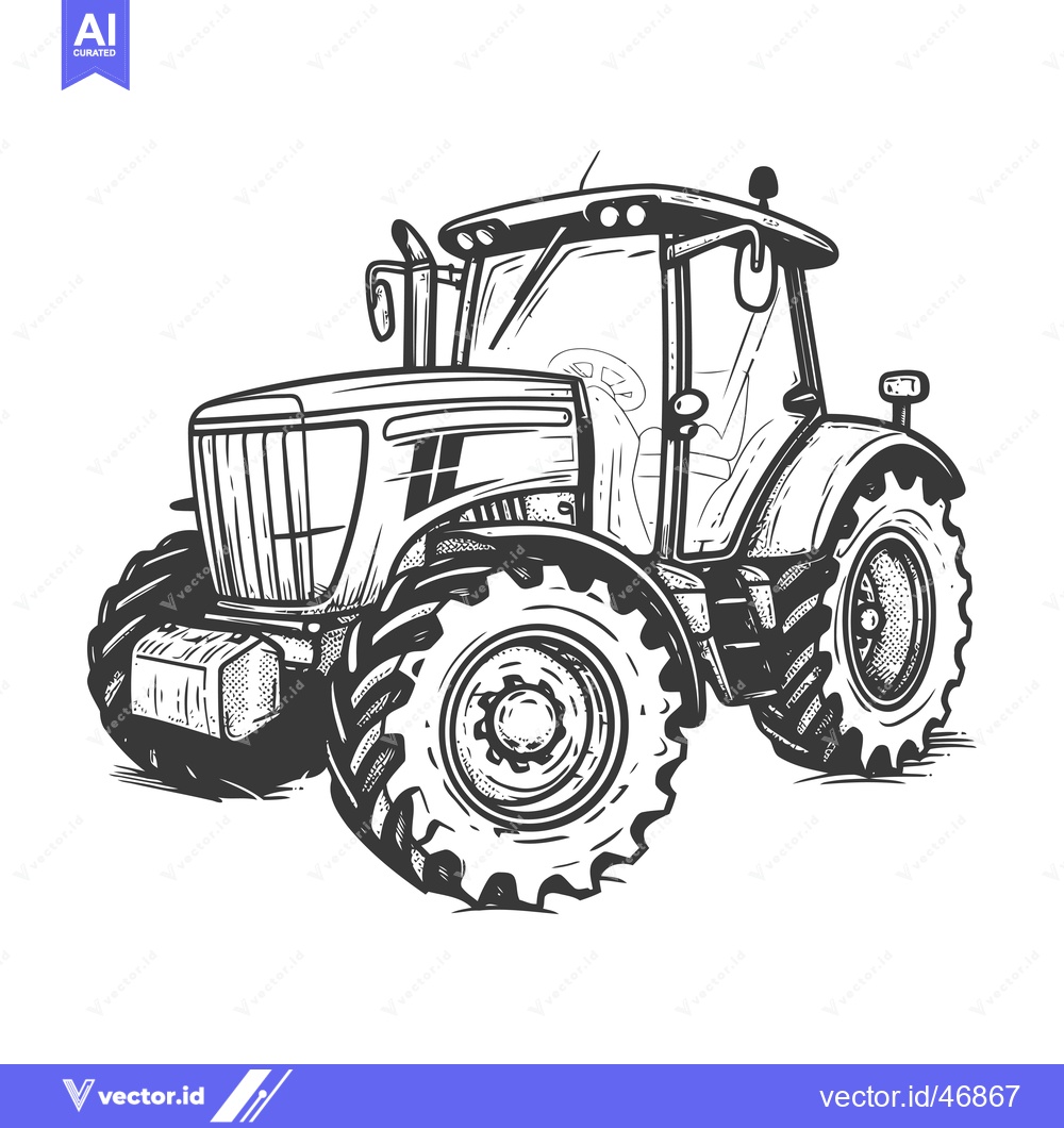 Premium Vector dari Hand-drawn sketch of a modern tractor with large tires