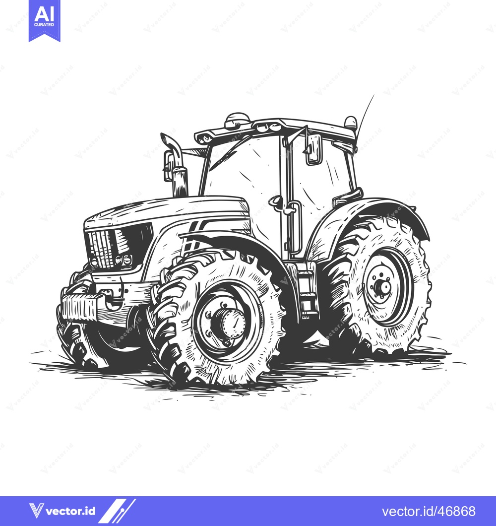 Premium Vector dari Hand-drawn Sketch of a Modern Tractor with Large Wheels