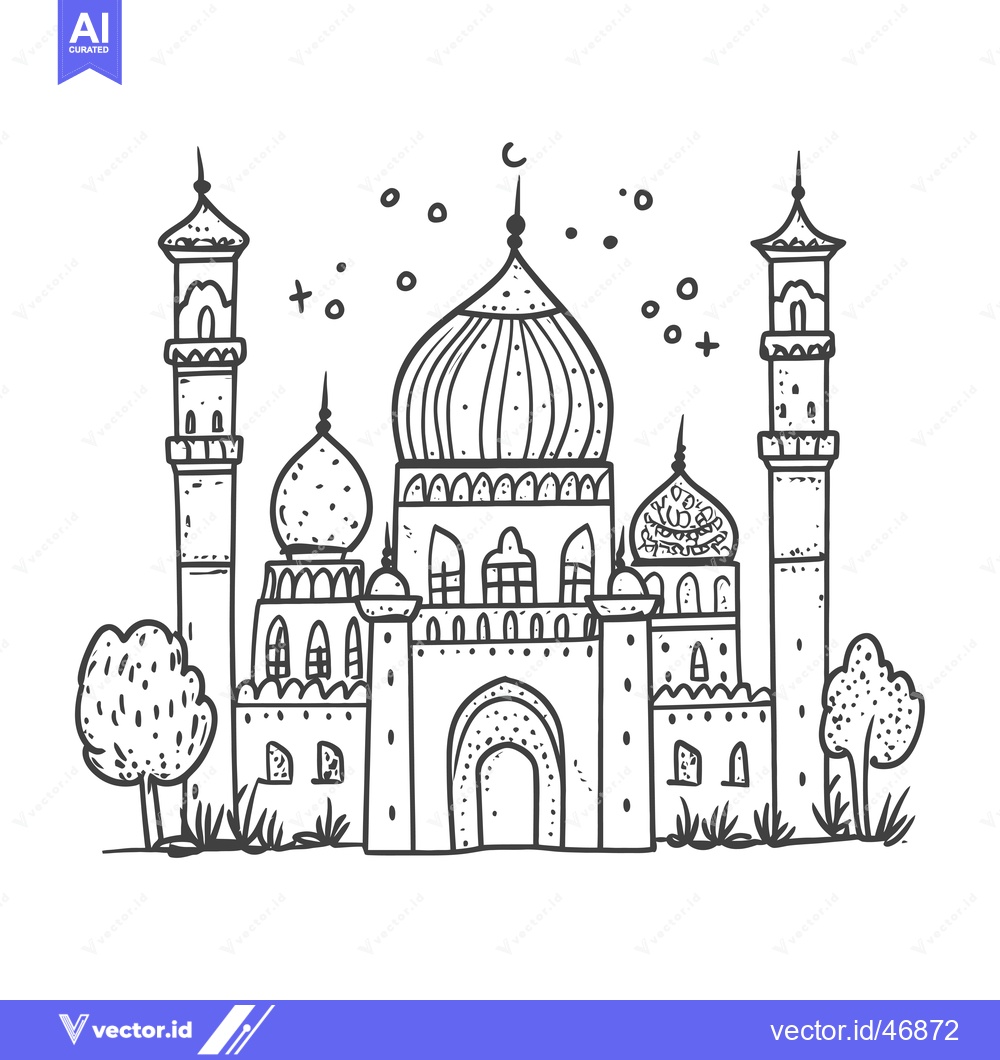 Premium Vector of Hand-drawn sketch of a mosque with minarets and a large dome