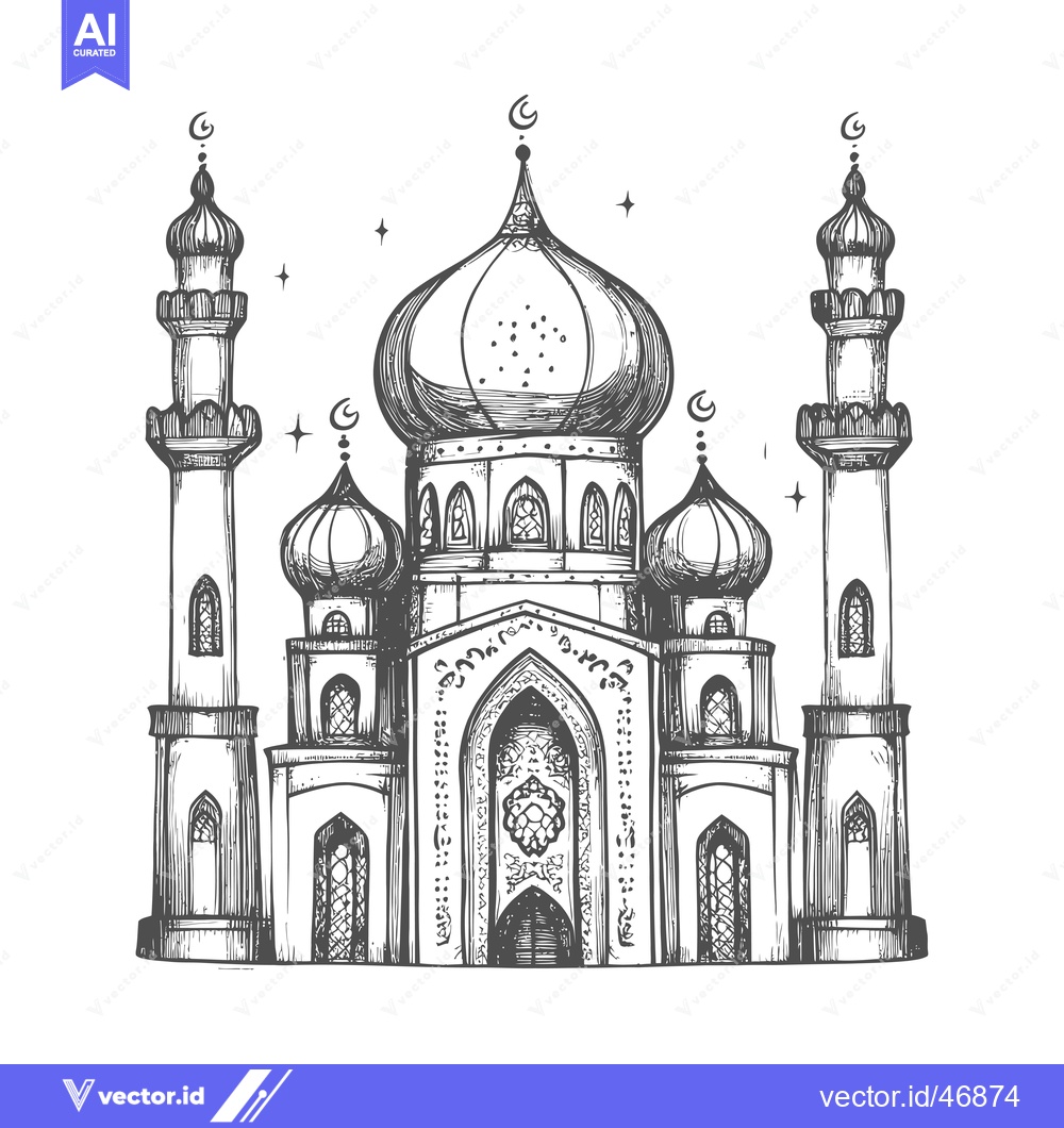 Premium Vector of Hand-drawn sketch of a mosque with minarets and crescent moons