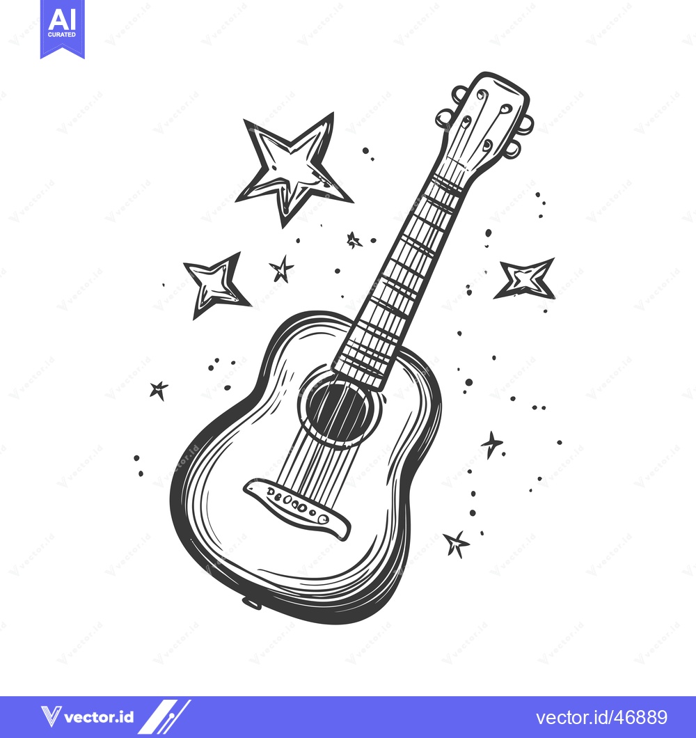 Premium Vector dari Hand-drawn sketch of an acoustic guitar with stars
