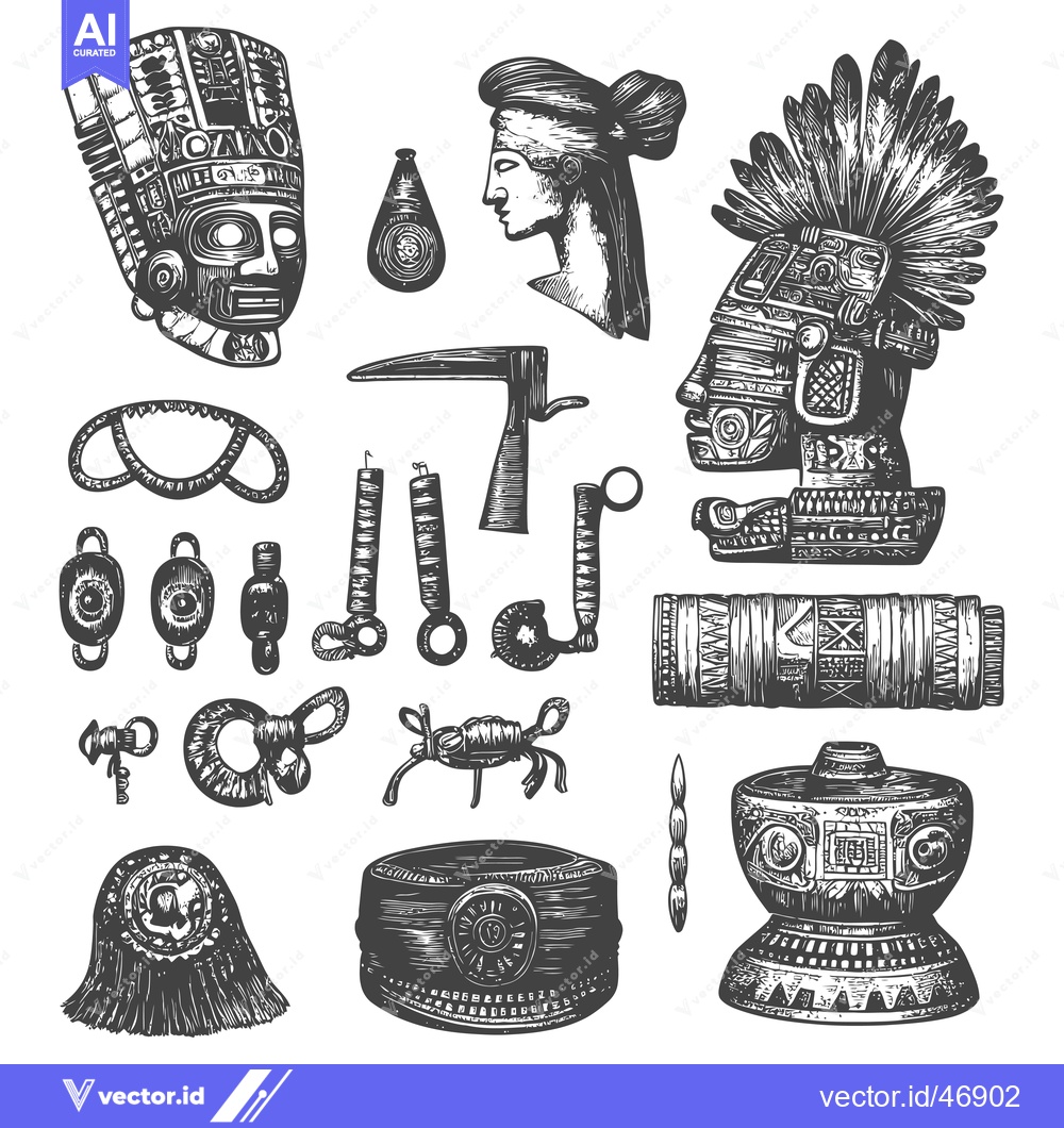 Premium Vector of Hand-Drawn Sketch of Ancient Mayan Artifacts