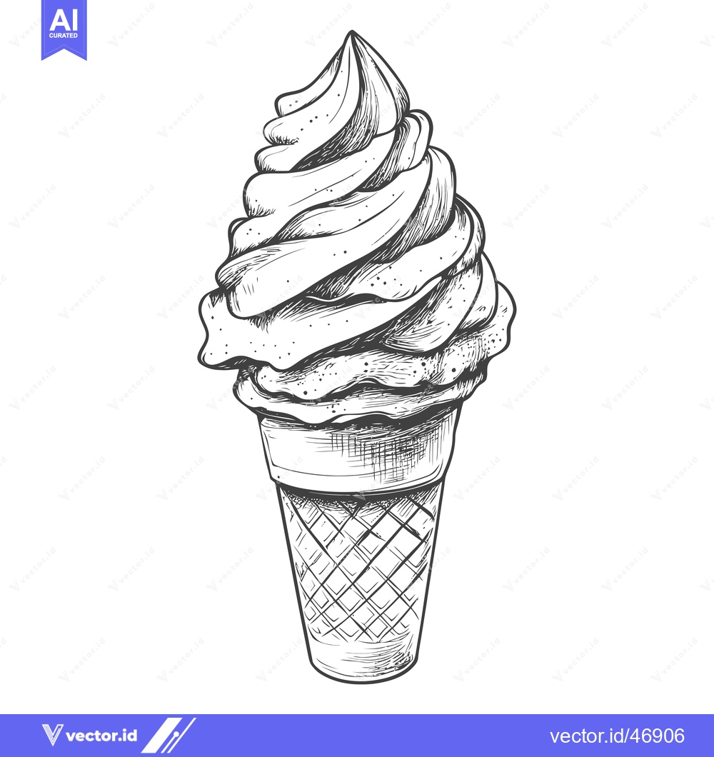 Premium Vector of Hand-Drawn Sketch of an Ice Cream Cone with Swirled Soft Serve