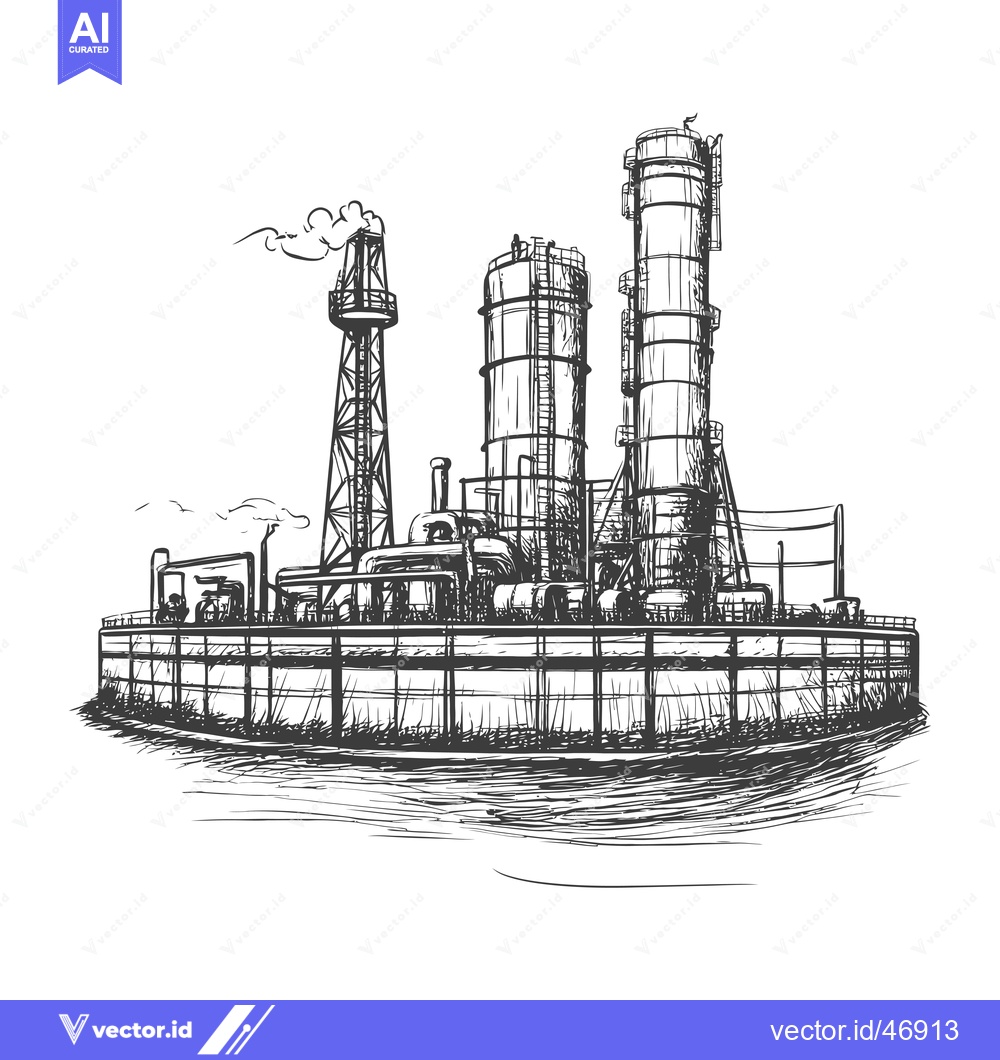 Premium Vector of Hand-drawn sketch of an industrial refinery with tall tanks and pipes