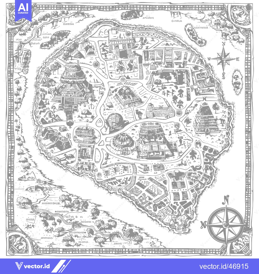 Premium Vector of Hand-Drawn Sketch of an Island with Buildings and Trees