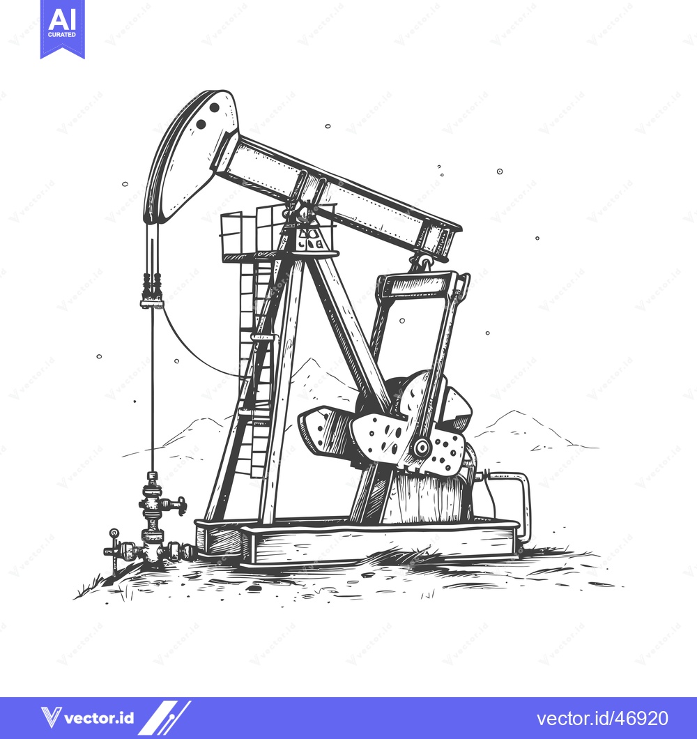 Premium Vector dari Hand-drawn sketch of an oil pump jack in a landscape setting