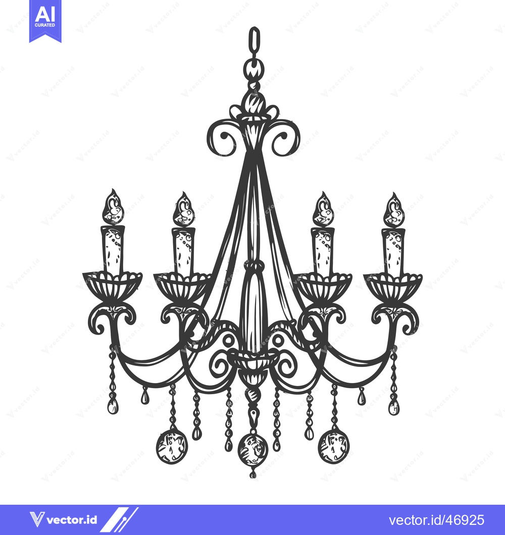 Premium Vector of Hand-drawn sketch of an ornate chandelier with candles and crystal dro