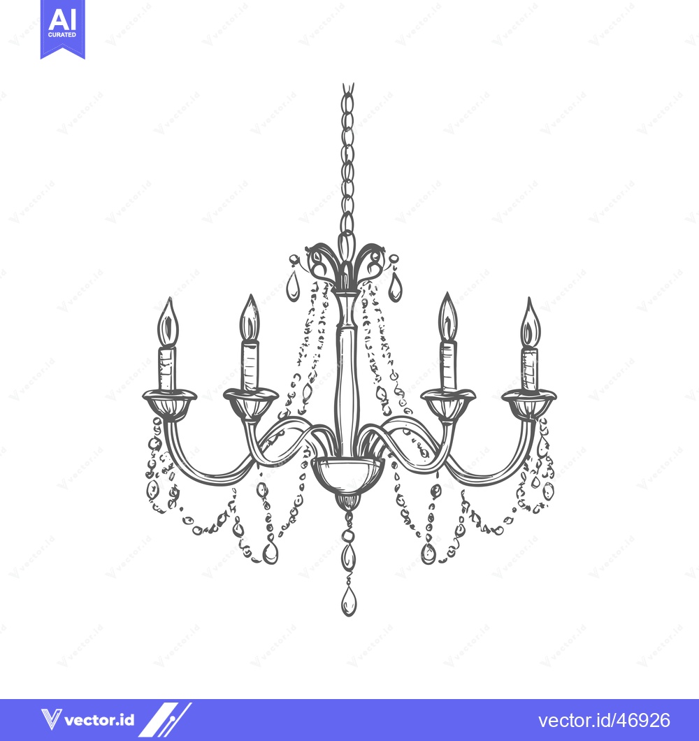Premium Vector of Hand-Drawn Sketch of an Ornate Chandelier with Crystal Drops