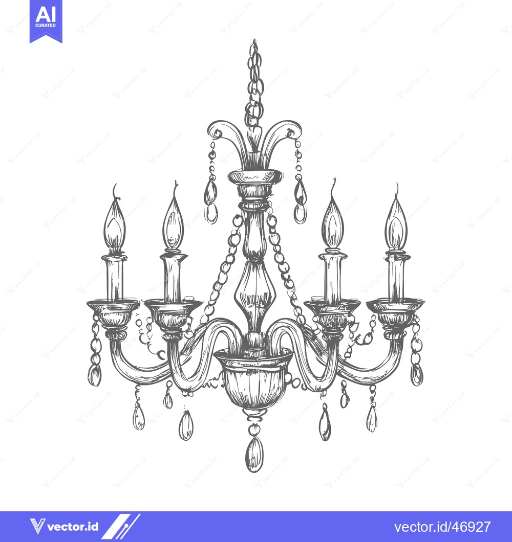 Premium Vector of Hand-drawn Sketch of an Ornate Chandelier with Crystal Drops