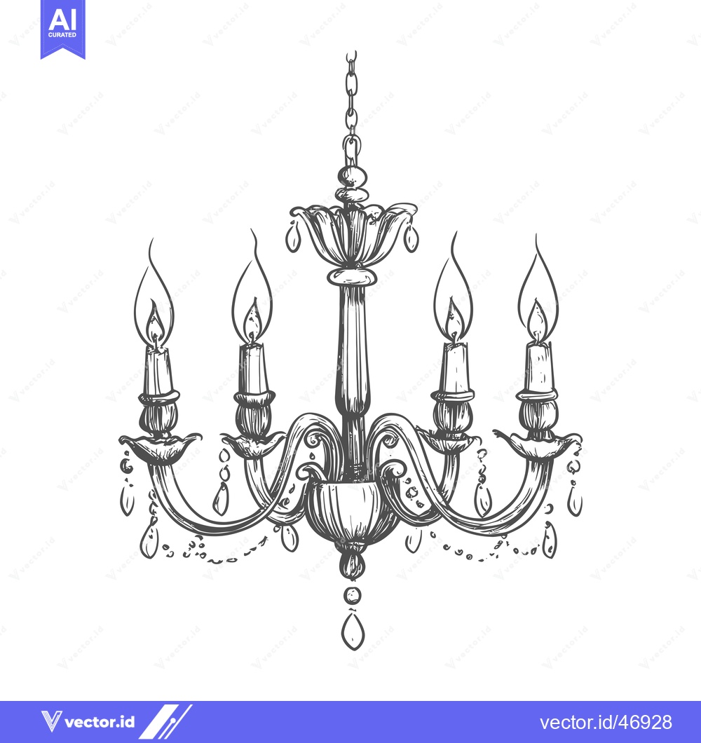 Premium Vector of Hand-drawn sketch of an ornate chandelier with four candle-style bulbs