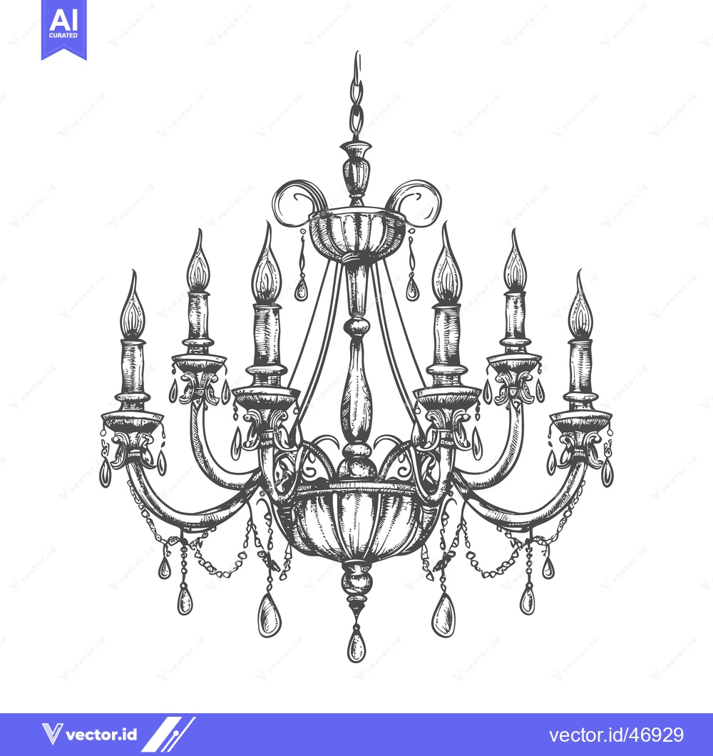 Premium Vector dari Hand-Drawn Sketch of an Ornate Chandelier with Six Candles
