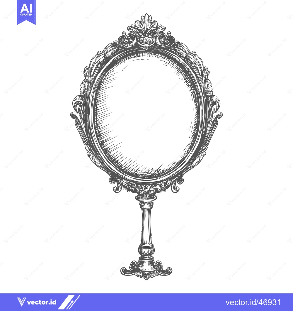 Premium Vector dari Hand-Drawn Sketch of an Ornate Vintage Mirror with a Stand