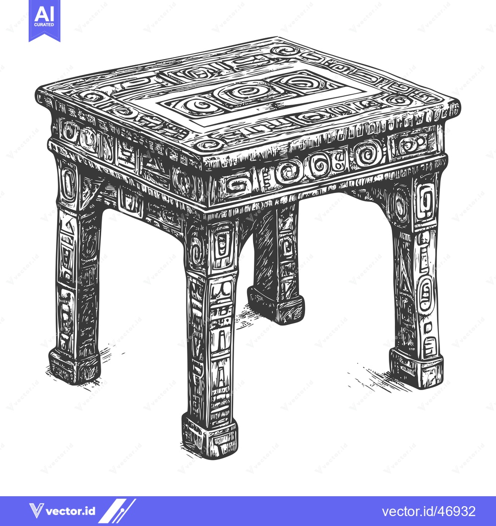 Premium Vector of Hand-Drawn Sketch of an Ornate Wooden Table with Detailed Carving