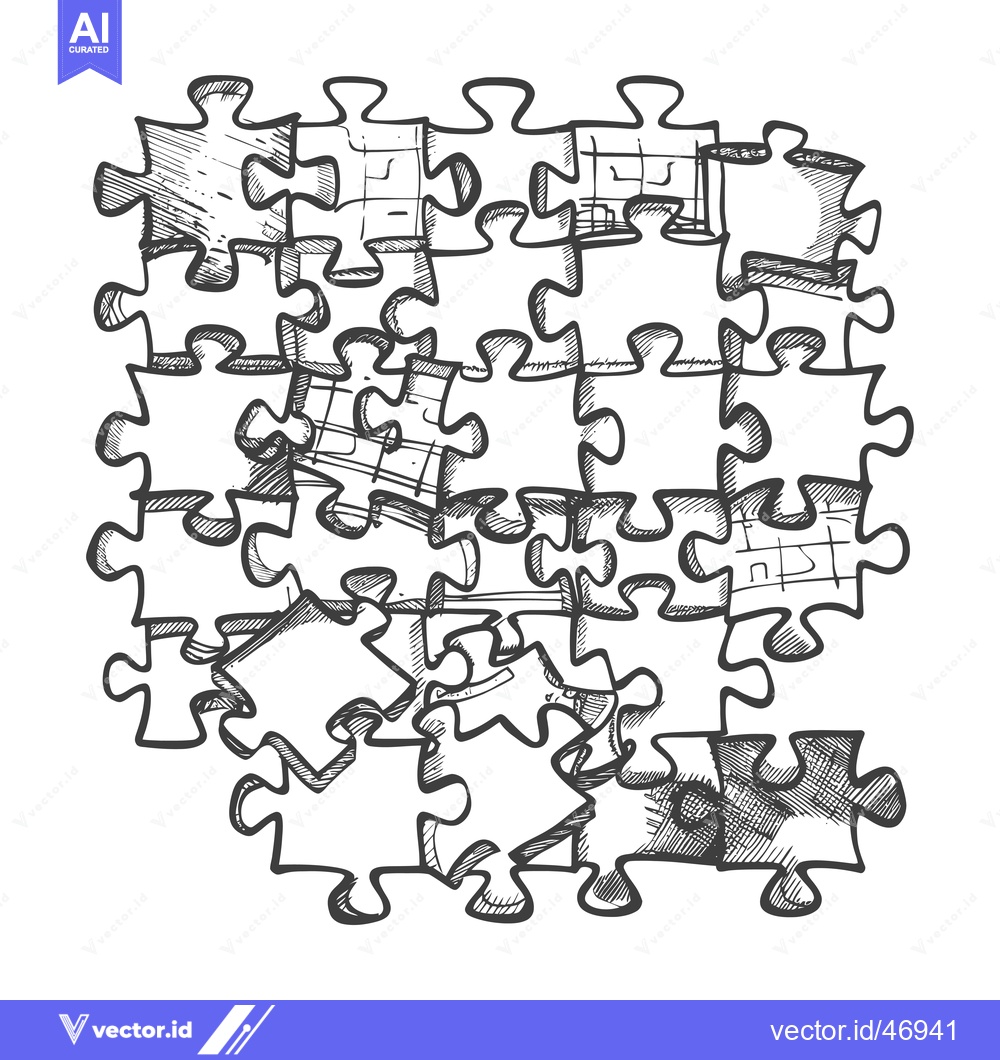 Premium Vector dari Hand-drawn Sketch of a Partially Assembled Jigsaw Puzzle