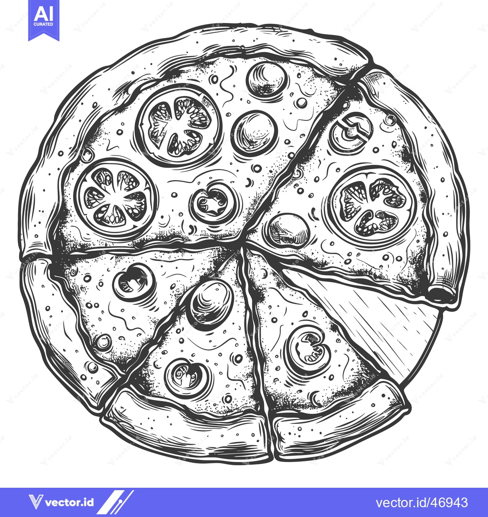 Premium Vector dari Hand-Drawn Sketch of a Partially Eaten Pizza with Toppings