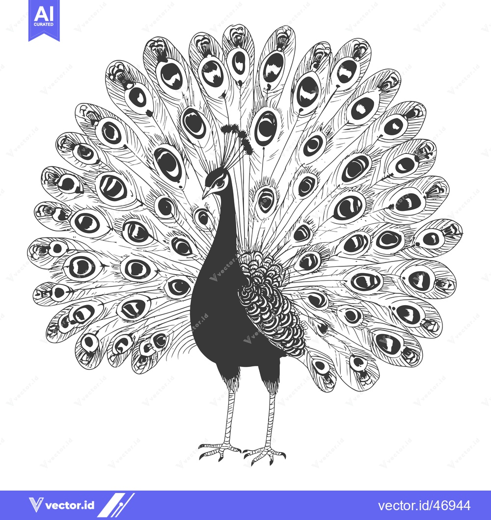 Premium Vector dari Hand-Drawn Sketch of a Peacock with its Tail Feathers Spread Out