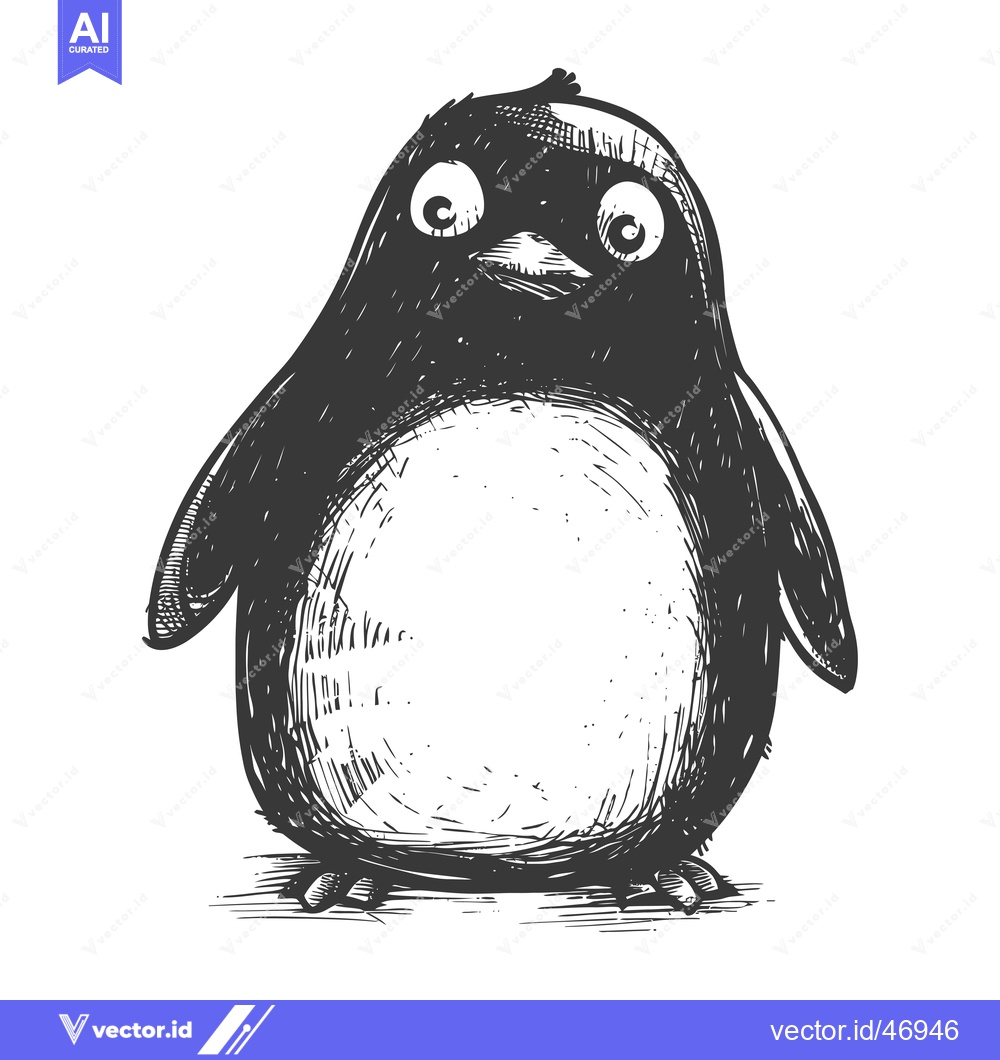 Premium Vector dari Hand-drawn Sketch of a Penguin with Big Eyes
