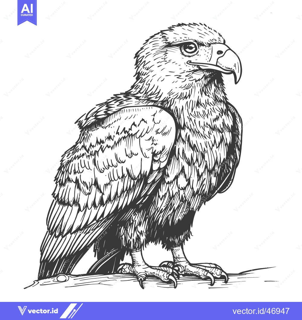 Premium Vector dari Hand-drawn sketch of a perched eagle with detailed feathers and talons