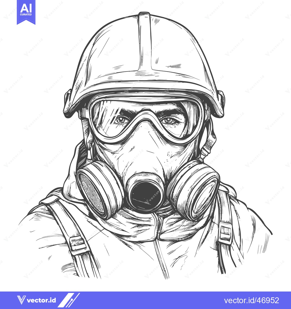 Premium Vector of Hand-Drawn Sketch of a Person Wearing a Gas Mask and Helmet