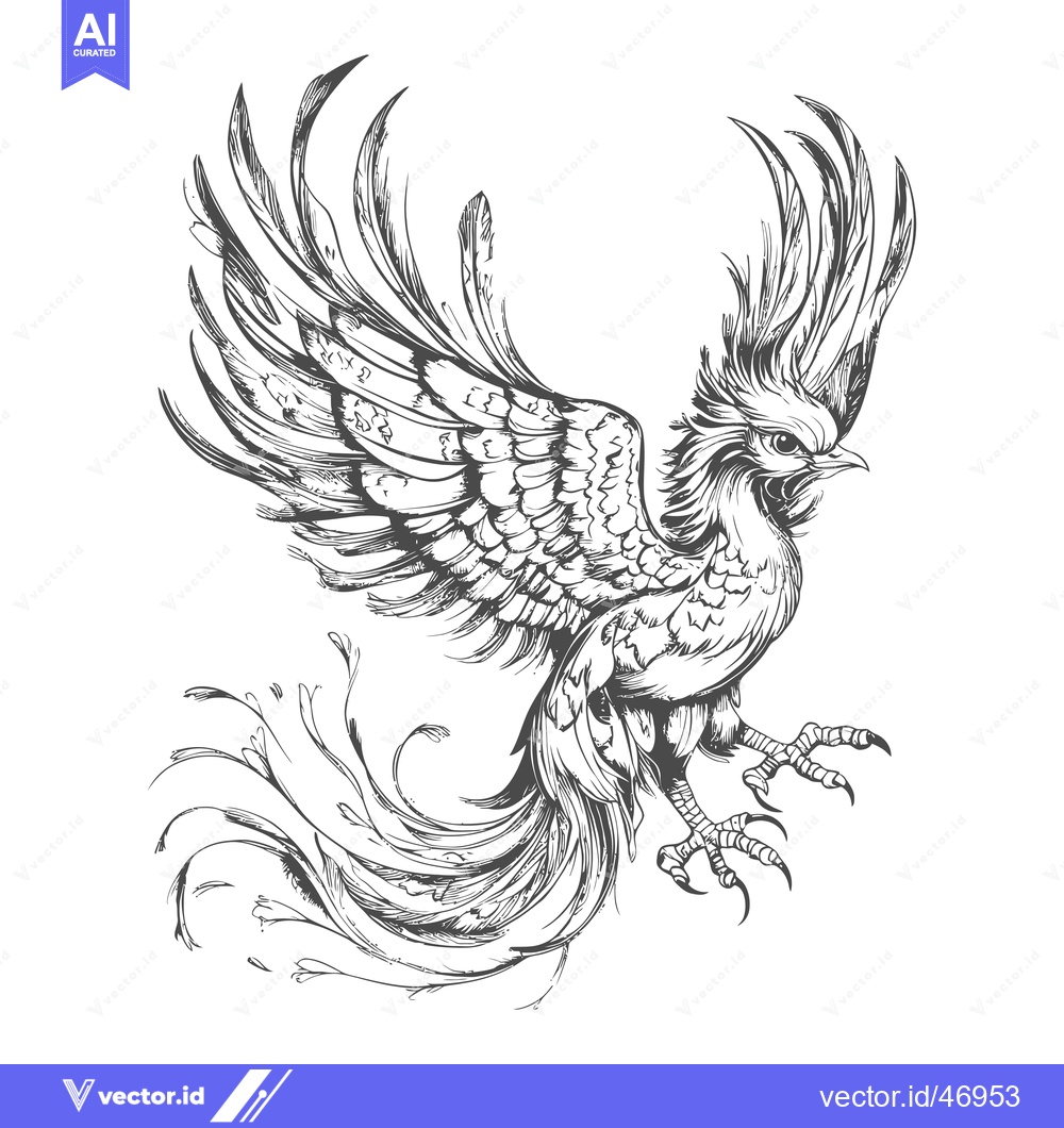 Premium Vector of Hand-drawn sketch of a phoenix with outstretched wings
