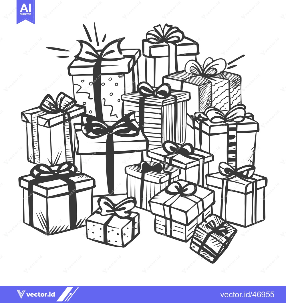 Premium Vector dari Hand-drawn Sketch of a Pile of Wrapped Gifts with Bows
