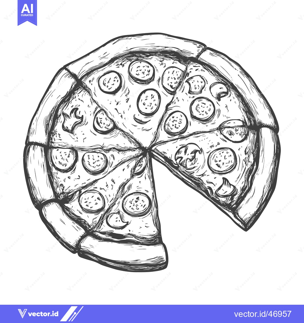 Premium Vector dari Hand-drawn sketch of a pizza with a slice missing