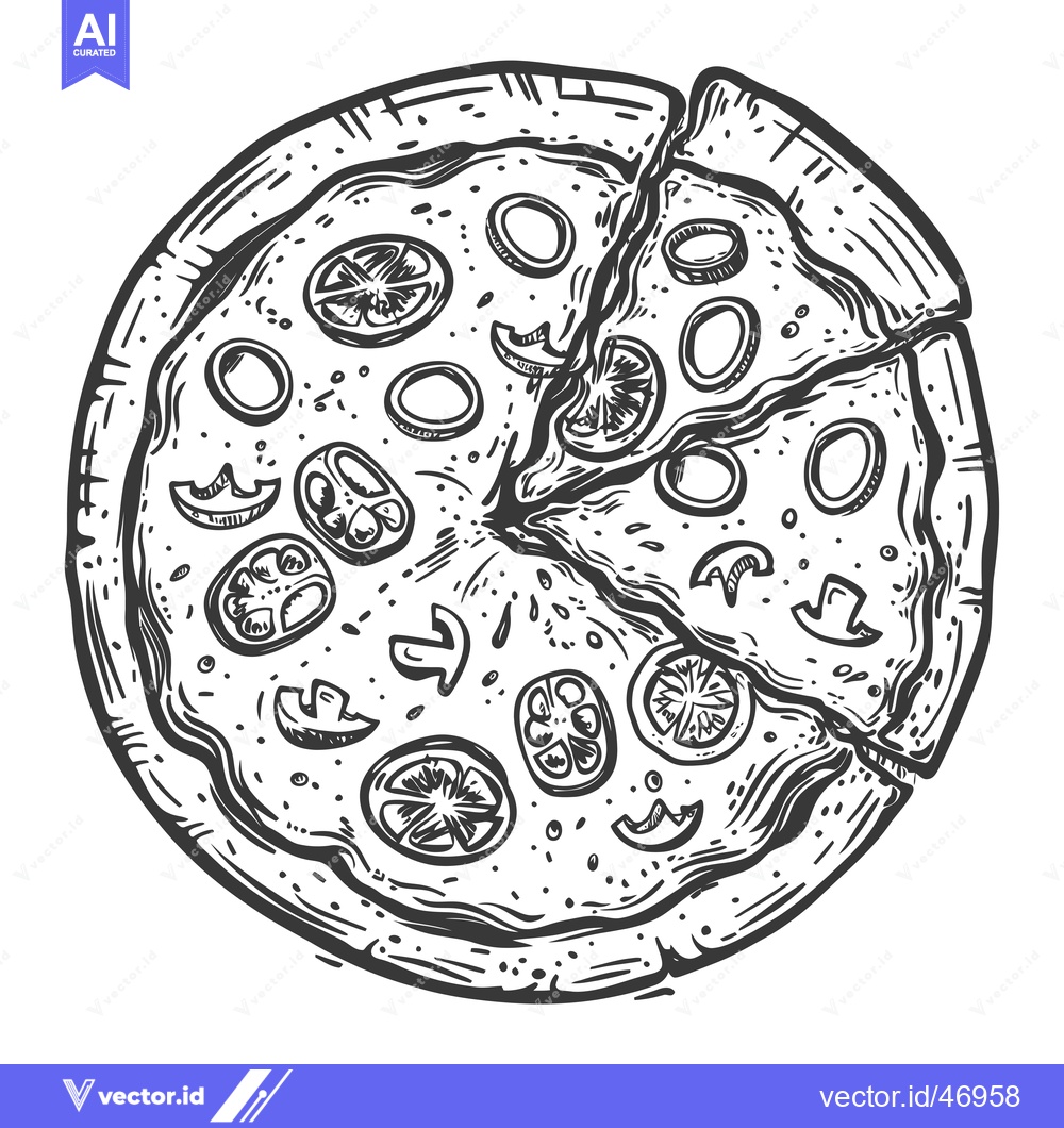 Premium Vector dari Hand-drawn sketch of a pizza with missing slice
