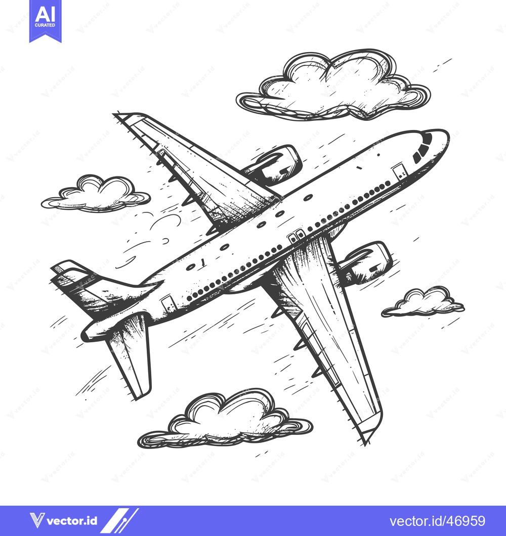 Premium Vector dari Hand-drawn Sketch of a Plane Flying Through the Clouds